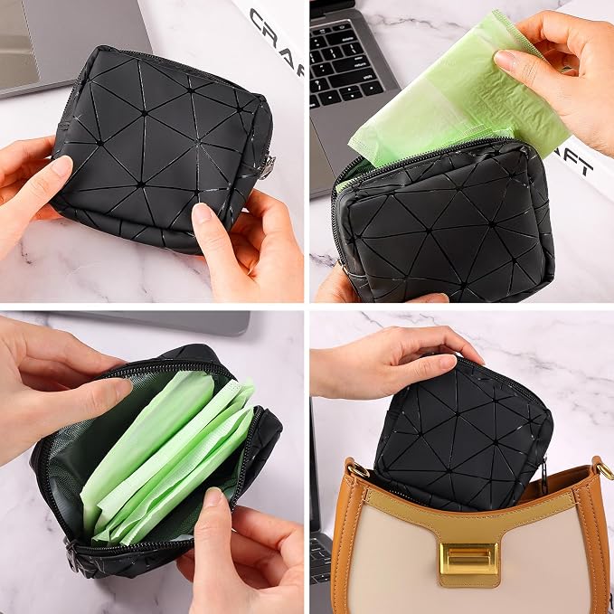 Ymapinc Period Sanitary Bag, Napkin Storage Bag Tampon Pouch Portable Feminine Care First Period Kit for Teen Ladies Women (Black)