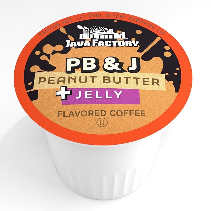 Java Factory Flavored Coffee Pods, Peanut Butter and Jelly, Compatible with K Cup Brewers, 80 Count