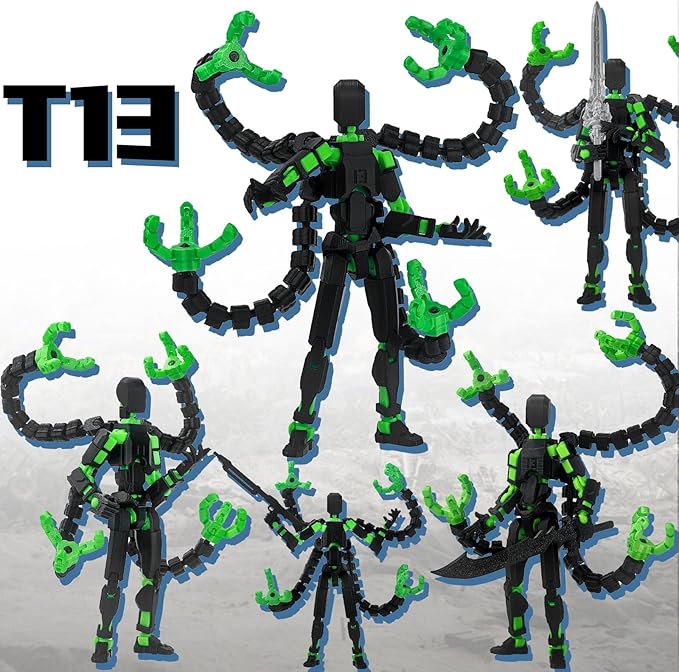 2PCS T13 Action Figure Already Assembled, 3D Printed Multi-Jointed Movable Robot 13 Action Figures Desktop Decorations for Game Lovers Toy, for Collectors Desktop Decorations (Black Green Red)