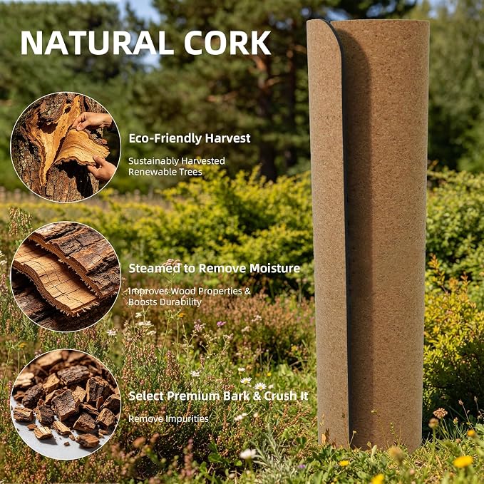 ILILI Eco-Friendly Cork Yoga Mat 1/4 inch Thick, 72''L*26''W, Non Slip Lightweight Cork and TPE Soft Exercise & Fitness Mat, Ideal for All Types of Yoga, Home, Gym & Studio Workouts