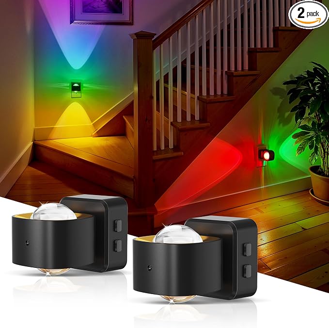 L LOHAS LED Night Light Projector, Color Changing Plug in Night Light RGB | 2 Pack Dusk to Dawn Sensor Night Lights, Rotating Nightlight, Ambient Lighting for Bathroom, Gaming Room, Decor, Gifts
