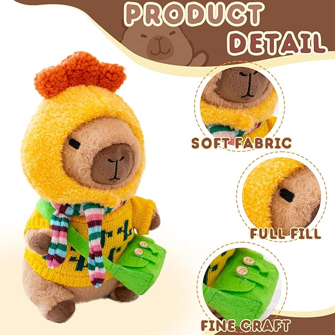 Capybara Plush with 10 Pcs Clothes & Accessories,Christmas Stuffed Animals, 10.2 in Cute Capybara Plush Toys,Birthday Gifts&Dress Up Cute Plushies for Boys/Girls (Chicken-B)