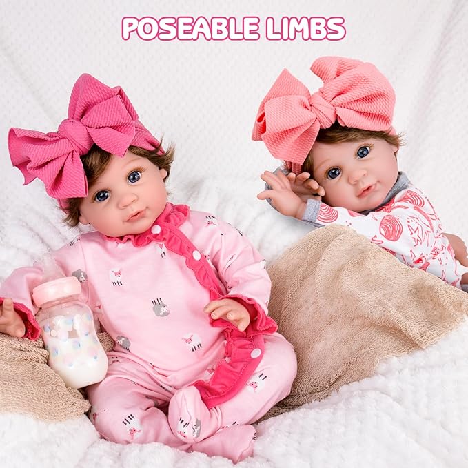 Aori Reborn Baby Dolls 22 Inch Realistic Baby Girl - Lifelike Weighted Newborn with Realistic Wig Hair, Magnetic Pacifier & Pink Outfit, Gift for Collectors, Kids 3+