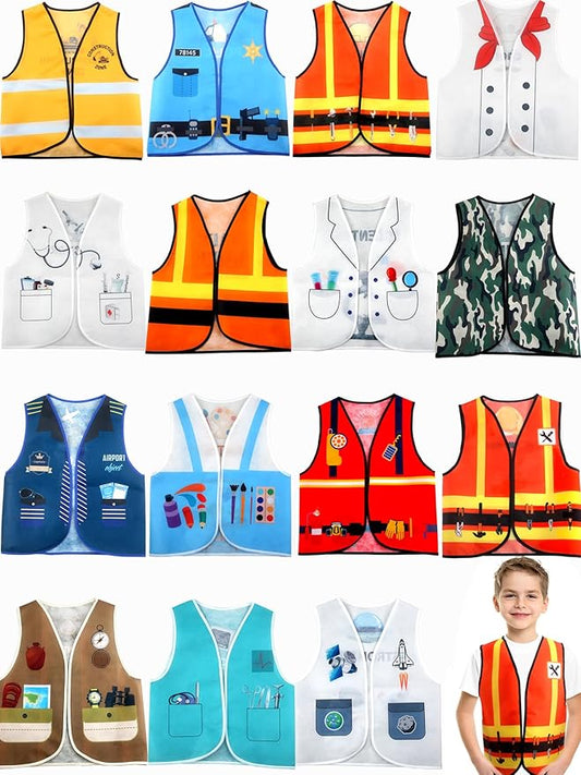 15 Pcs Kids Community Helper Dress Up Vest Career Cosplay Clothes Occupation Costumes for Toddlers Role Pretend Play