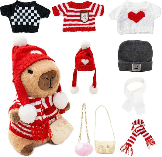 Capybara Plush with 10 Pcs Clothes & Accessories,Christmas Stuffed Animals, 10.2 in Cute Capybara Plush Toys,Birthday Gifts&Dress Up Cute Plushies for Boys/Girls (Daily-D)