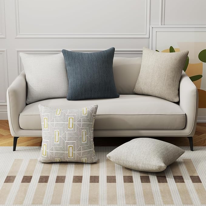 Grzyhem 2 Pack Throw Pillows with Inserts Included 18×18 Linen Decorative Pillow Covers with Inserts for Sofa Living Room Home Office Car Home Decor (Beige)