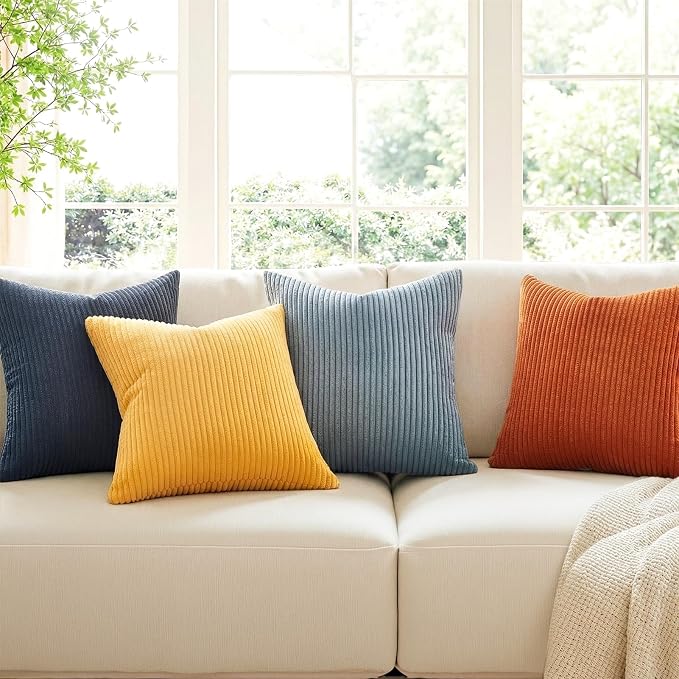 Topfinel Corduroy Pillow Covers 20x20 Blue and Orange Decorative Boho Pillow Covers for Couch Bed Accent Modern Pillowcase Sofa Livingroom Home Decor