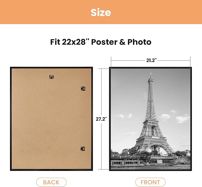 upsimples 22x28 Poster Frame, Easy Slide-In Assembly, Black, 3 Pack | Gallery Wall 22 x 28 Picture Frames Set for Family, Wedding, Christmas, Easy to Change Photos