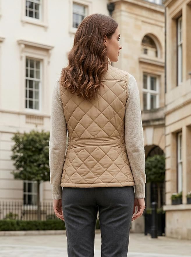 Fuinloth Women's Quilted Vest Lightweight Puffer Stand Collar Zip Gilet | 4 pockets with 2 inner storage. Quilted padded warm gilet. Fall winter outerwear layering vest for travel hiking daily wear.