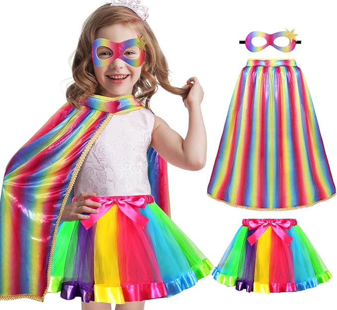 iROLEWIN Kids Superhero-Capes-Costumes for Girls Princess Dress-Up Fairy Cape Mask Tutu as Halloween Birthday Gifts Toys