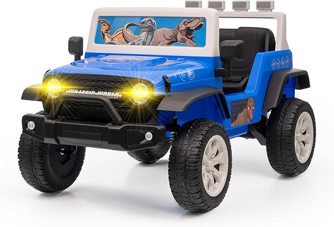 Jurassic - 12V Kids Ride On with Rechargeable Battery, LED Headlights, Press-Button Start, Durable Wheels, Forward & Reverse Drive, Contoured Seat