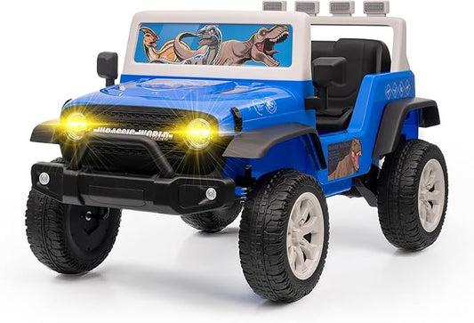 Jurassic - 12V Kids Ride On with Rechargeable Battery, LED Headlights, Press-Button Start, Durable Wheels, Forward & Reverse Drive, Contoured Seat