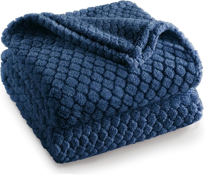 Exclusivo Mezcla Soft Fleece Twin Size Blanket for Bed, Navy Blue | Jacquard Lightweight Cozy Bed Blanket, Breathable Decorative Fuzzy Textured All Season Use, 60x80 Inches