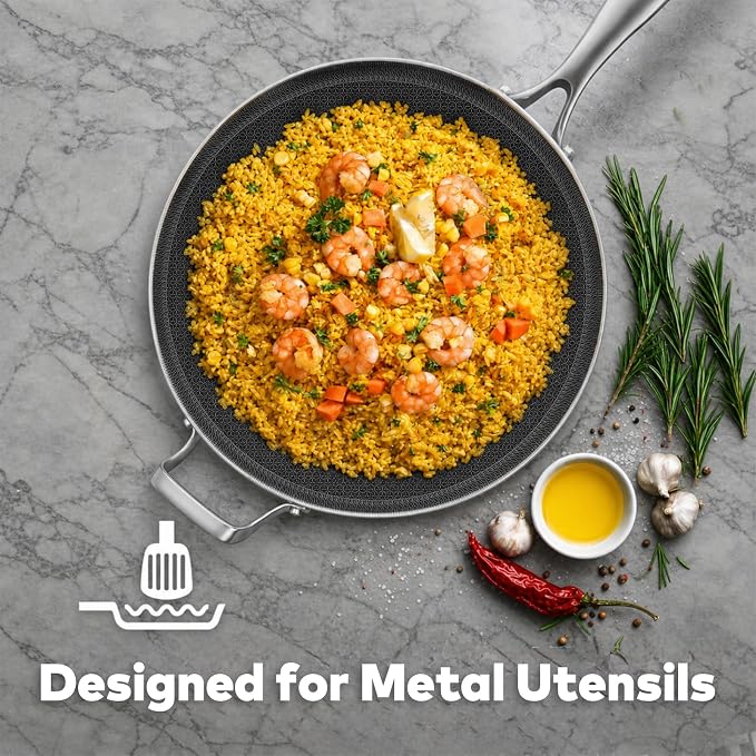 Inqibee 13 Inch Hybrid Ceramic Nonstick Chef's Pan with Lid | Tri-Ply Stainless Steel Skillet for 3-5 People, Scratch Resistant Surface, Induction Compatible, Dishwasher & Oven Safe
