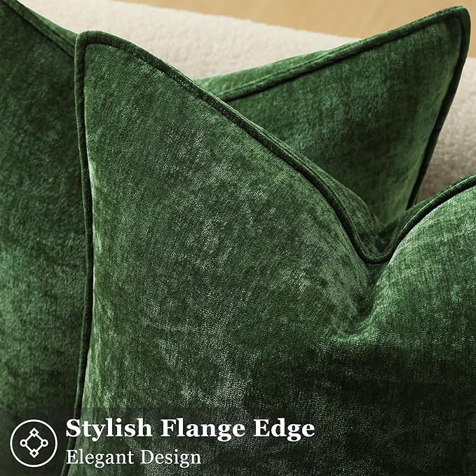 decorUhome Chenille Moss Green Velvet Throw Pillow Covers 12x20 Set of 2 | Fall Soft Lumbar Couch Decorative Modern Farmhouse Pillow Cases with Elegant Design for Sofa Bed Living Room Home Decor