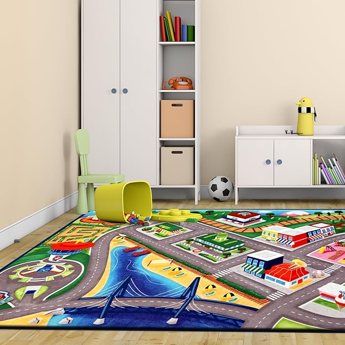 Gertmenian Paw Patrol Indoor Area Rug - 4x6 Large, Non-Slip, Ideal for Children in Bedroom, Game Room, Classroom, Nursery or Play Area - Paw Patrol Road Play, Multi, 46910