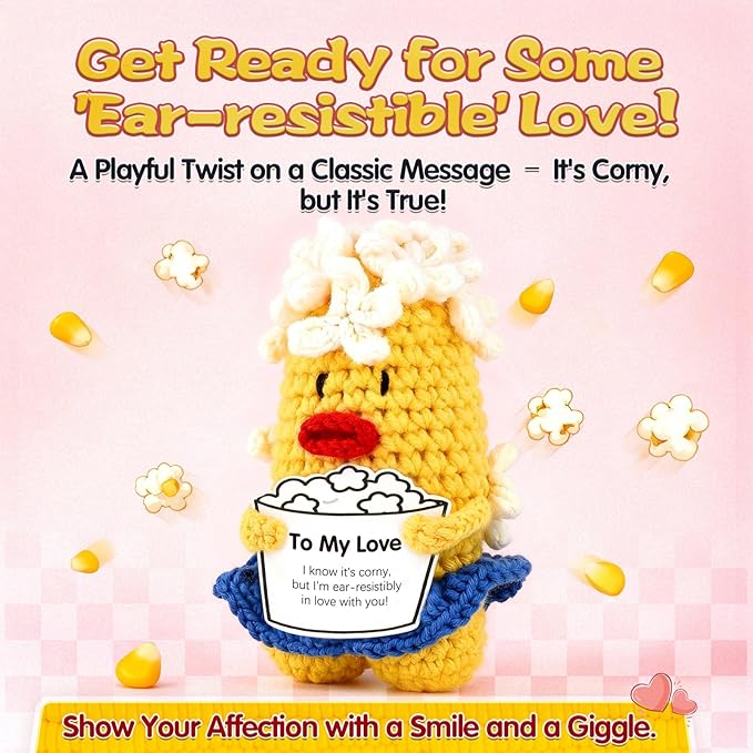 to My Love Handmade Crochet Corn Plushie Gift - Unique Soft Stuffed Toy for Him Her, Couples Anniversary Birthday Valentine's Day Present, Cute Desk Decor Keepsake