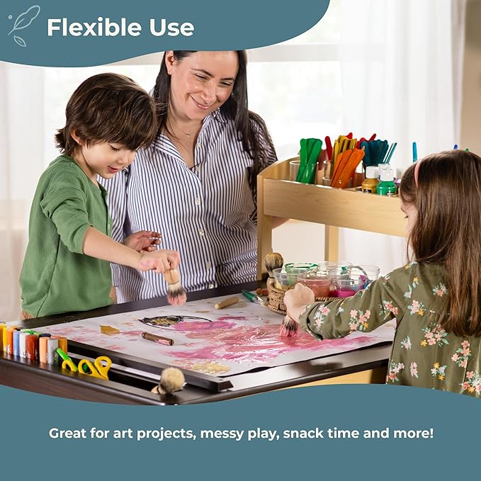 Guidecraft Deluxe Art Center: Kids Arts and Crafts Table and Chairs Set with Storage Shelves, Bins, Paper Roll for Drawing and Painting | Wooden Art Desk for Kids Playroom | Toddler Activity Table