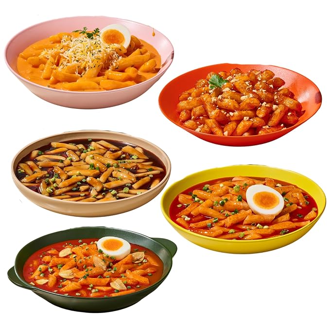 O’food Tteokbokki Variety Pack, Pack of 5, Instant Korean Rice Cakes, Authentic Spicy Street Food, Ready to Eat, No MSG, No Corn Syrup