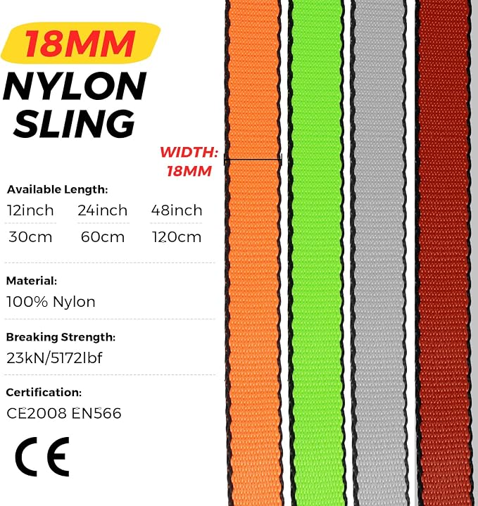 18MM Nylon Climbing Sling Runner 23KN CE2008/EN566 Strong Webbing Straps for Rock Climbing,Mountaineering, Rappelling, Swing, Yoga Hammock etc
