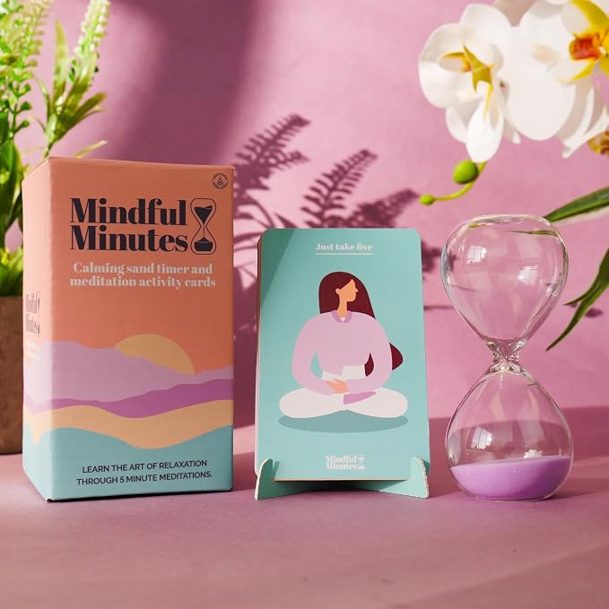 Gift Republic Mindful Minutes Meditation Cards and 5 Minute Sand Timer Calming Meditation Gift Mindfulness Self-Care Affirmation Anxiety Relief Gift
