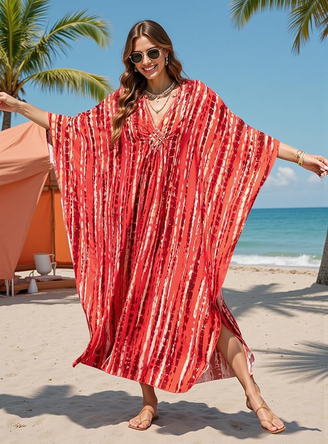 Mumu Dresses for Women Plus Size, Bohemian Kaftan Beach Cover Up Long Maxi Nightgown Soft Loungewear