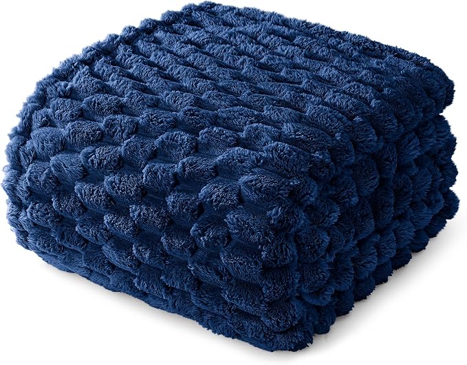 Whale Flotilla Soft Fleece King Size Bed Blanket 3D Jacquard, Navy Blue | Lightweight Breathable Coverlet Bedspread for All Seasons, Super Cozy Plush Fluffy Fuzzy Decorative Blanket for Bed, 90"x104"