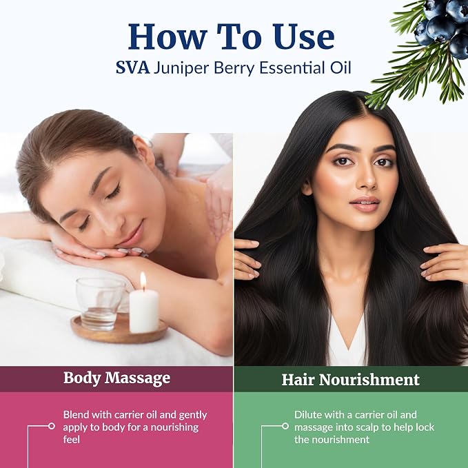 SVA Juniper Berry Essential Oil 4 Fl Oz – for Diffuser, Skin & Hair Care – Ideal for Massage & DIY Blends - with Dropper