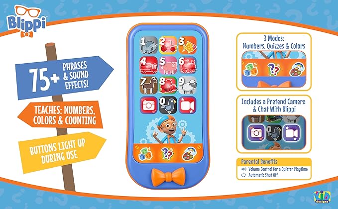 Blippi Toy Phone for Toddler with Built-in Preschool Learning Games, Educational Toys for Toddlers (Blippi)