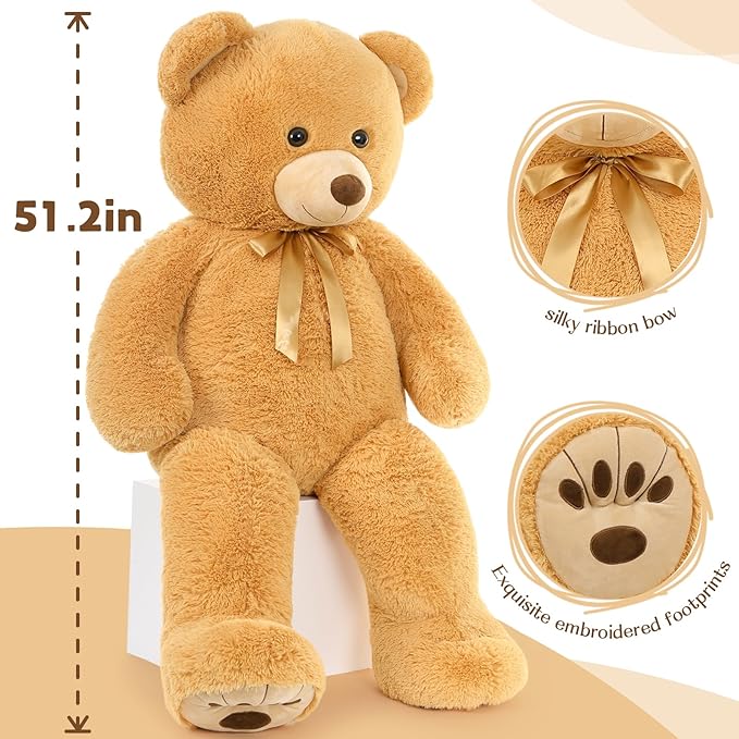 MorisMos Giant Stuffed Animal, Life Size Teddy Bear, 51in Large Cuddly Plush for Baby Shower, Birthday, Valentine (Light Brown)