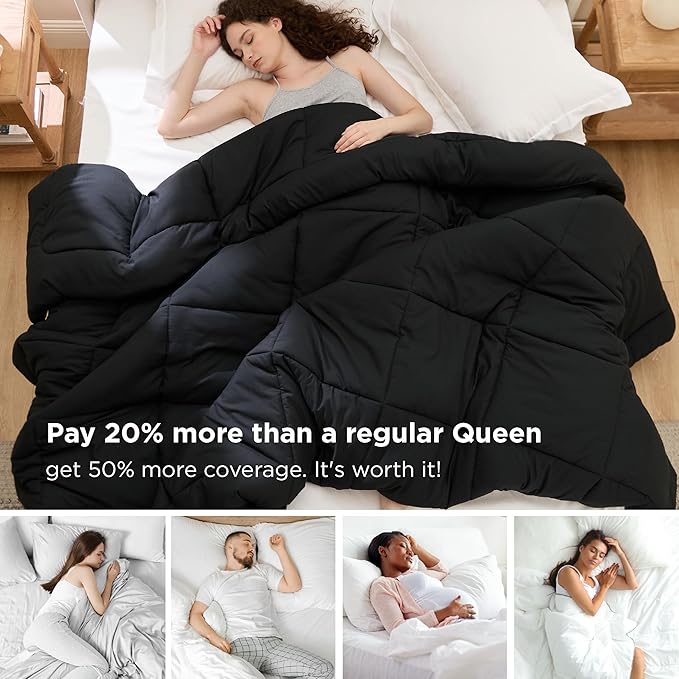 Bedsure Comforter Duvet Insert - Quilted Comforters Oversized King Size, All Season Duvet, GentleSoft Down Alternative Bedding, with 8 Tabs, Gifts for Women/Men, Black, Oversized King 116 x 98 Inches