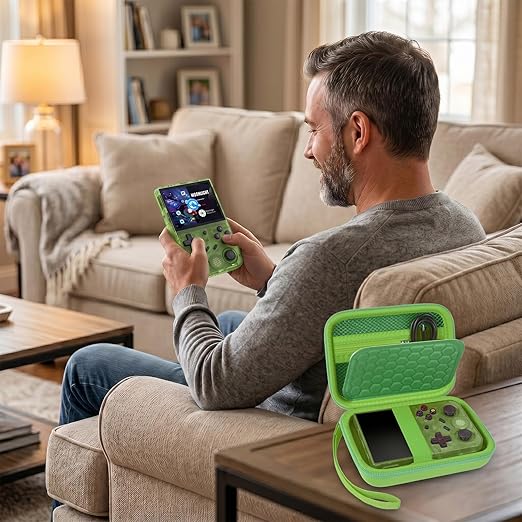 PAIYULE Travel Case Compatible with RG353V/ RG353VS/ R36S Retro Handheld Game Console, Handheld Emulator Storage Holder Organizer, Android Game Console Carrying Bag (Green) (Box Only)
