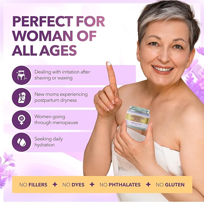 Feminine Care - Moisturizer (Balm) for Nipples; Vaginal; Vulva that Aids in Relief of Dryness; Itching; Irritation; Helps with Menopause; Balanced mix of (Lotion) & (Cream) Texture - USA Made (3 Pack)
