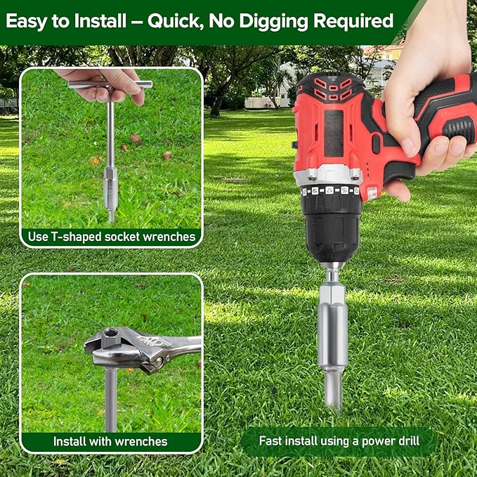 Swing Set Anchors 20" – Heavy Duty Ground Anchors Screw in with L-Brackets & Drill Adapter, Fully Welded Spiral Earth Anchor for Storage Sheds, Trampoline, Fence, Carports