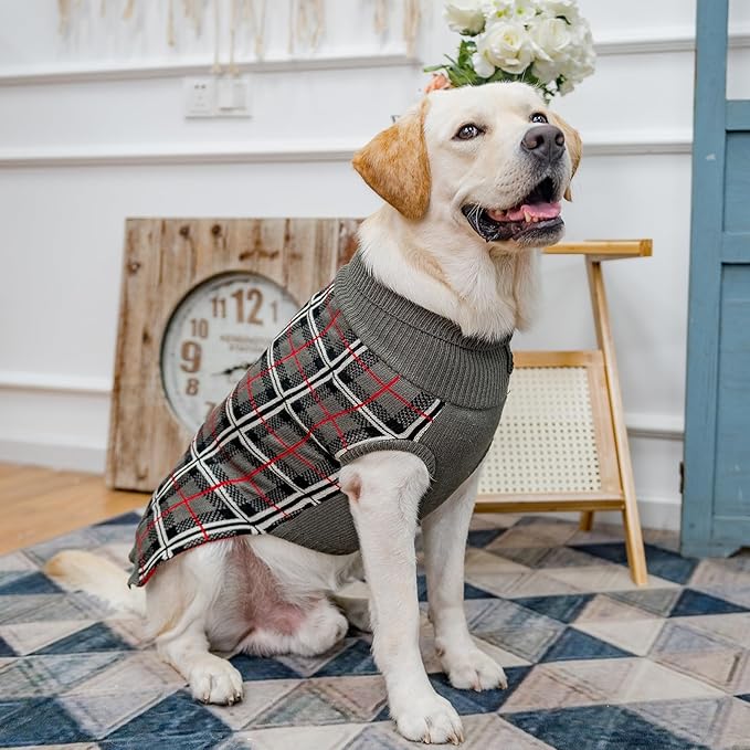 PUPTECK Dog Sweaters for Large Medium Small Dogs - Fall Classic Plaid Style Puppy Holiday Winter Coat Clothes Warm, Grey, XS