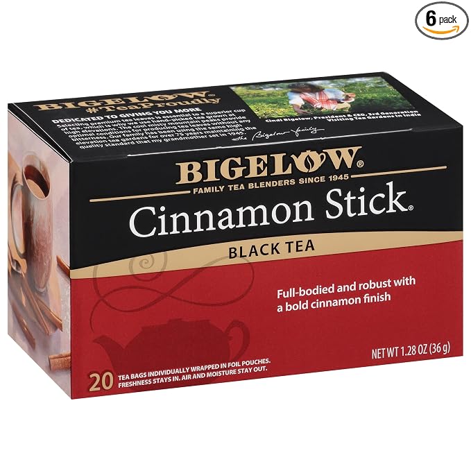 Bigelow Tea Cinnamon Stick Black Tea, Caffeinated Tea with Cinnamon, 20 Count Box (Pack of 6), 120 Total Tea Bags