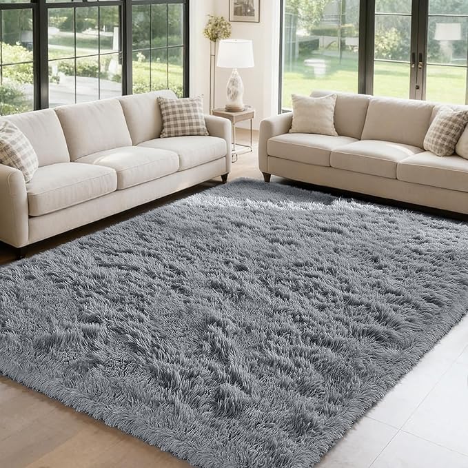 yongyangjuxin Fluffy Rug Shag Area Rug, Light Grey 8x10 Area Rugs for Living Room, Large Shag Area Rugs for Bedroom Room Home Decor, Upgrade Anti-Skid Rectangular Fuzzy Rugs