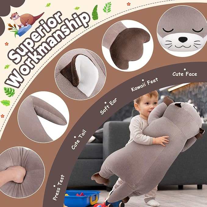 Auspicious beginning 30'' Giant Otter Plush Stuffed Animal- Otter Plush Pillow Plushies, Large Sleeping Body Pillow Plush Toy, Cute Hugging Stuffed Animal, Birthday Gifts for Kids Girls Boys
