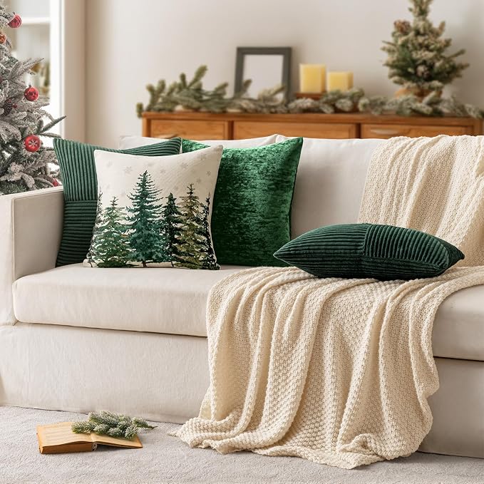 MIULEE Army Green Decorative Euro Sham Pillow Covers 24x24 Inch 2 Pack | Boho Farmhouse Pillow Covers, Soft Cross Corduroy Patchwork Textured Cushion Cases For Couch Bed Sofa