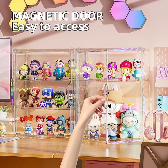Clear Acrylic Display Case for Figures Collectibles 2 Pack Wall Mounted Hobby Figurine Display Case with Shelves, Display Shelf Storage Box for Action Figures, Car Model, Funko Pop