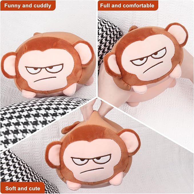 Achwishap Monkey Stuffed Animals,Monkey Plush Toy Hugging Pillow,Monkeys Plush Pillow,Fluffy Monkeys Throw Plushie Doll,Unique Plushies for Kids Adults Gifts(9.1”Brown)