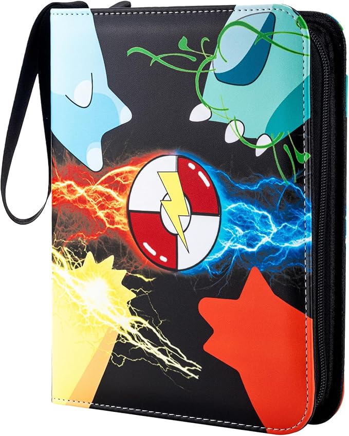 Jravkfi Card Binder 4 Pocket with 50 Removable Sleeves-Can Hold 400 Cards,3-Ring Zipper Sports Book is Gifts for Boys and Girls（Black）