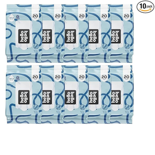 Hello Bello Premium Fragrance-Free Travel Size Baby Wipes, with Chamomile & Aloe Extracts for Sensitive Skin - 1 Resealable Pack : 20 Total Wipes (Pack of 10)