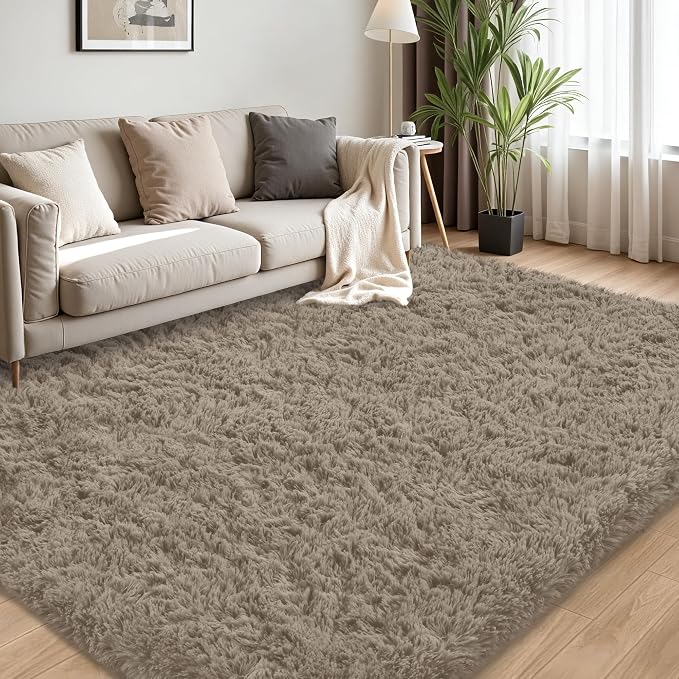 4x6 Area Rug for Living Room:Ultra Soft Fluffy Shag Grey Camel Rugs,Large Fuzzy Plush Indoor Non Slip Carpet Washable Rug for Bedroom Kids Nursery Office Dorm Modern Decor(Grey Camel 4'x6')