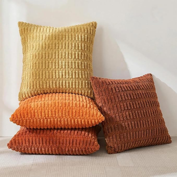 Fancy Homi 4 Packs Decorative Throw Pillow Covers for Living Room Couch Bed, Modern Farmhouse Boho Home Décor Accent Cushion Case, 24" x 24", Burnt Orange Series