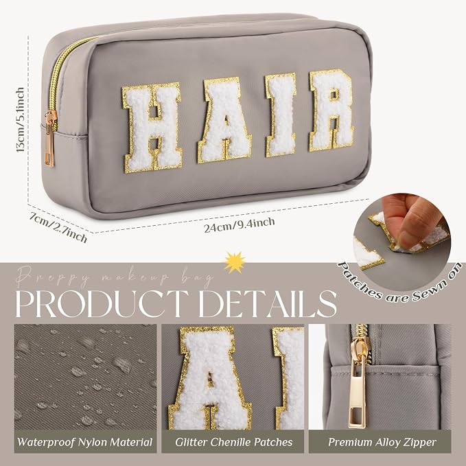 Preppy Makeup Bags Chenille Letter Stuff Bag Nylon Cosmetic Pouch Cases with Zipper for Women Travel Toiletry(Soft Color,Soft,4 Pcs)