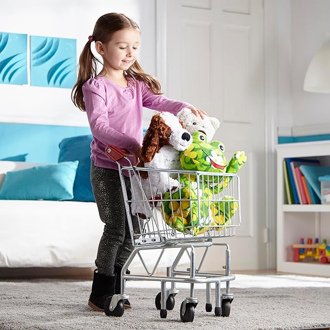 Melissa & Doug Toy Shopping Cart, Grocery Store Pretend Play Toys with Sturdy Metal Frame & Working Wheels, Toddler Shopping Cart, Preschool Learning Toys for Girls & Boys 3+