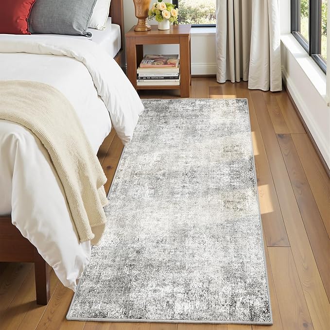 RELEANY Washable Area Rugs 2'x10' Non-Slip Modern Abstract Soft for Living Room Entryway Bedroom Kitchen, Print Pattern, Gray White Grey