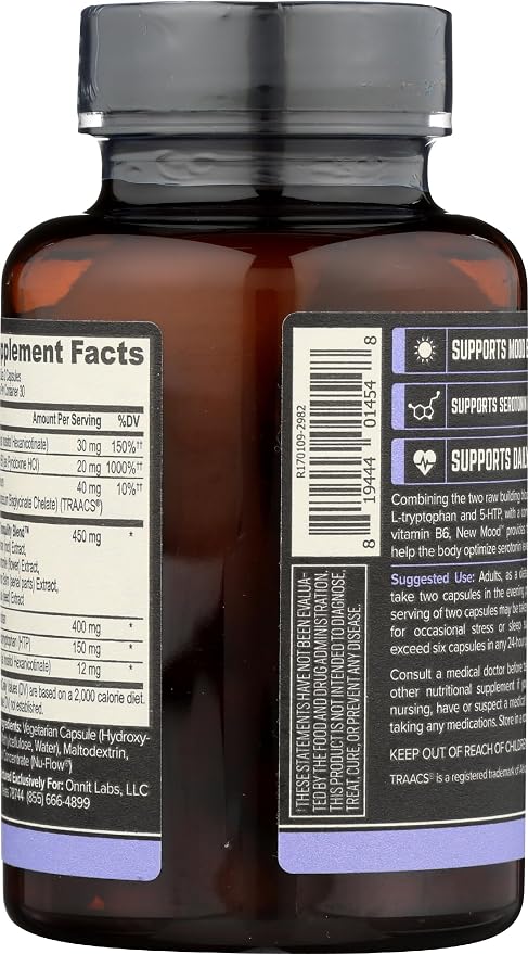 ONNIT New Mood Daily Stress Support Capsules, IGEN Non-GMO Tested Sleep and Mood Support Supplement for Men and Women, Daily Stress Management Capsules, 60 Count