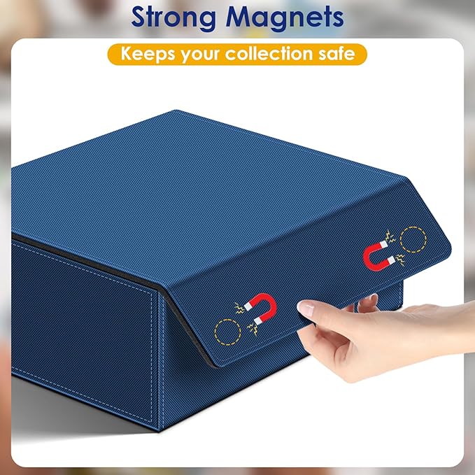 Homthy 1800+ Card Deck Case for Trading Cards, Leather Magnetic Closure Commander Card Storage Box Magic Card Holders Fit for MTG TCG and Sport Cards (Deep Blue)
